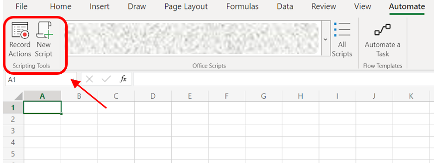 New script button in Excel